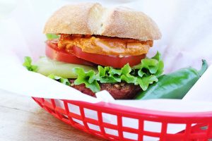 Vegan Gluten-Free Green Chile and Cheddar Stuffed Burger | Julie's Kitchenette