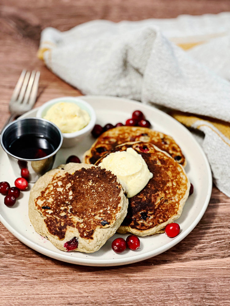Gluten-Free + Vegan Cranberry Pancakes with Mandarin Butter | Julie's Kitchenette
