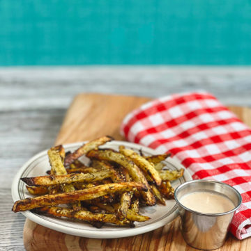 Air Fryer Zaatar Fries with Tahini Bamba Sauce | Julie's Kitchenette