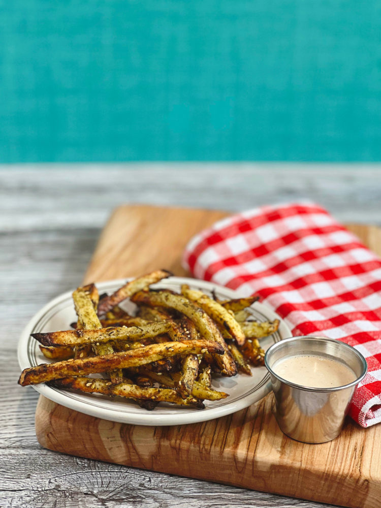 Air Fryer Zaatar Fries with Tahini Bamba Sauce | Julie's Kitchenette